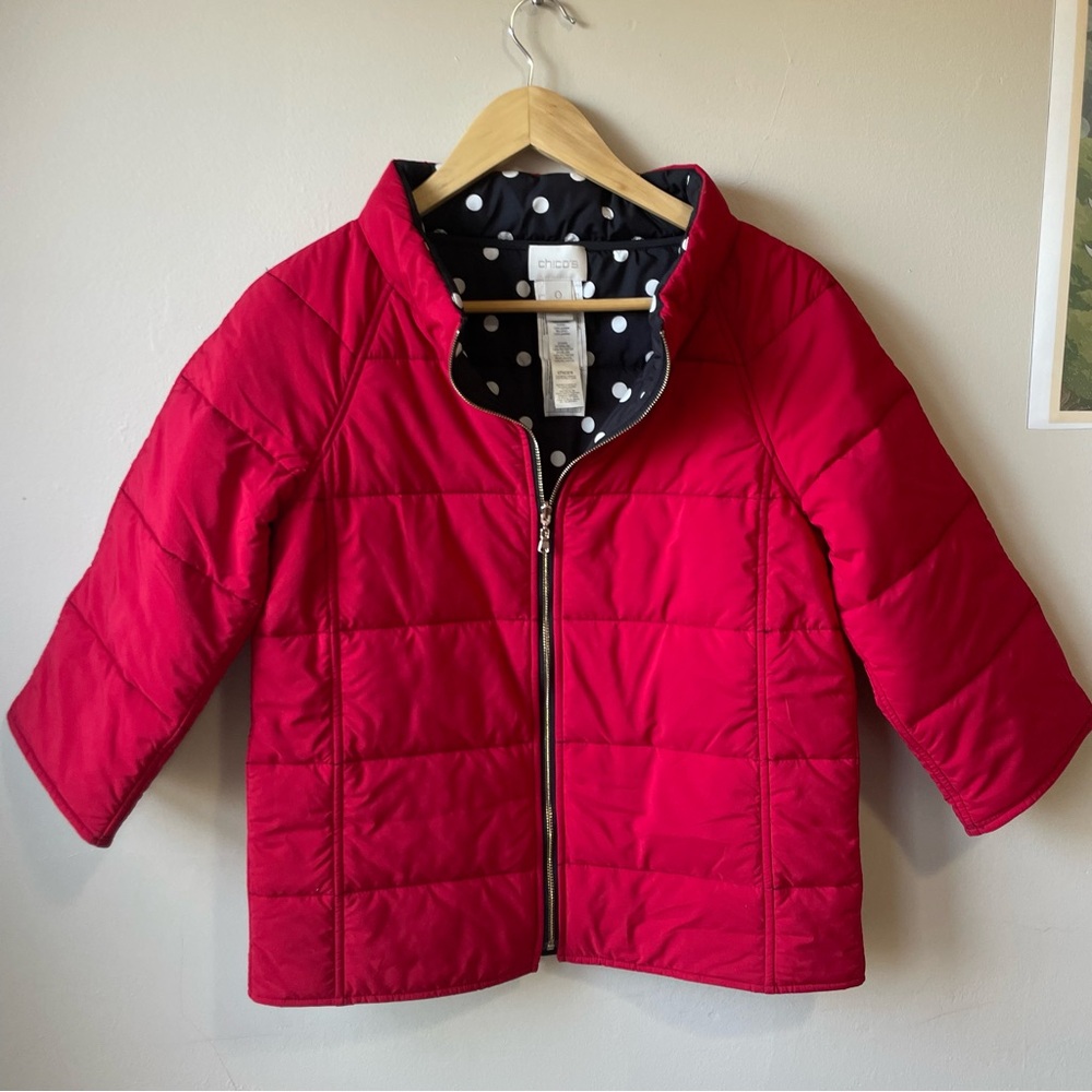 Chicos Red Crop Puffer Jacket